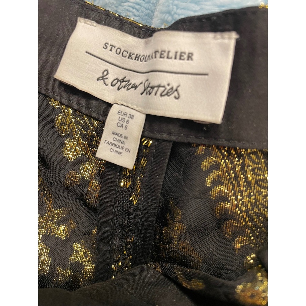 2 Other Stories Black Gold‎ Paisley Jacquard Wide Leg Pants EU 38 US 6 - Picture 5 of 7